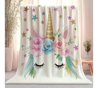 Generico Flanella Calda 100 x 130 cm, Bianco Coperte Accogliente Per Autunno Inverno - Cartone Animato Fiori Rose Stelle Per Letto Sedia E Divano Letto Decorazione Casa