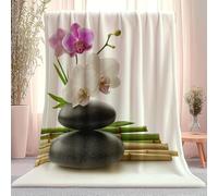 Generico Flanella Calda 100 x 130 cm, Bianco Coperte Accogliente Per Autunno Inverno - Minimalismo Fiori Orchidee Zen Per Letto Sedia E Divano Letto Decorazione Casa