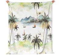 Generico Flanella Calda 100 x 130 cm, Bianco Coperte Accogliente Per Autunno Inverno - VintagePalmaBarca a vela Per Letto Sedia E Divano Letto Decorazione Casa