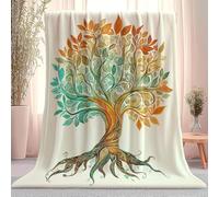 Generico Flanella Calda 150 x 200 cm, Bianco Coperte Accogliente Per Autunno Inverno - Arte Astratto Piante Foglie Colorate Per Letto Sedia E Divano Letto Decorazione Casa