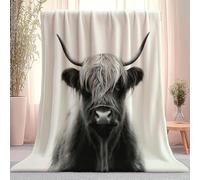 Generico Flanella Calda 180 x 200 cm, Bianco Coperte Accogliente Per Autunno Inverno - Arte Astratto Bovini Delle Highlands Per Letto Sedia E Divano Letto Decorazione Casa