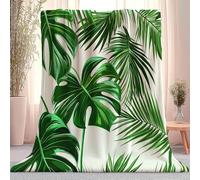 Generico Flanella Calda 180 x 200 cm, Bianco Coperte Accogliente Per Autunno Inverno - Arte Digitale Piante Tropicali Foglie Di Palma Per Letto Sedia E Divano Letto Decorazione Casa