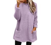 Generico Fleece Pullover Women Fuzzy Cozy Sweaters for Women Crew Neck Sweatshirts Thermal Warm Oversized Tops with Pockets (Purple,M)