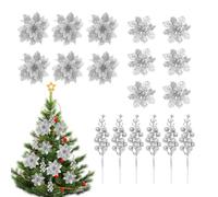 Generico Fleurs De Noël Artificielles - Branches Décoratives De Noël Pour Couronnes, Fleurs En PVC Et Tissu | Guirlandes, Escalier, Cheminée, Porche | Décor Festif Et Polyvalent