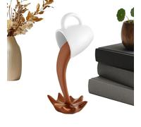 Generico Floating Coffee Cup Sculpture | Resin 3D Spilled Coffee Illusion Desk Ornament S/L Size Decor Figurine 14.5-15.5cm Artistic Table Display Gift | Living Room Shelf Bedroom Nightstand
