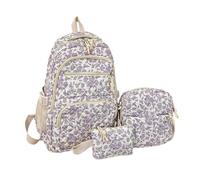 Generico Floral Backpack - Nylon Student Bag 3 Piece Travel Storage Set