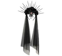 Generico Floral Crown Veil Gothic Black Lace Rose Headband With Mesh Veil