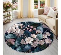 Generico Floreale Fiore Di Melo Selvatico Tappeto Rotondo per Cameretta 160 cm, Buio Lavabile e Sicuro, Romantico Fresco Antiscivolo Pelo Corto per Bambini e Ragazzi