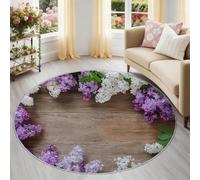 Generico Floreale Lillà Tappeto Rotondo 160 cm, Multicolore Pelo Corto Tappeto Camera da Letto, Antiscivolo e Lavabile Arte Fotografia Belle Arti Tappeti per Soggiorno, Salotto e Ingresso