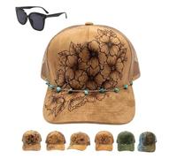 Generico Flower Patch Burned Suede Trucker Hat with Dainty Turquoise Stone Chain, Adjustable Casual Mesh Vintage Boho Sun cap