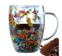 Genérico Flower Tea Cup - Insulated Glass Coffee Cups | Heat Resistant Cappuccino Latte Glasses | Coffee Mug Built-in Selected Dried Flowers for Family Friends Enamels butterfFly Flower Coffee Cup