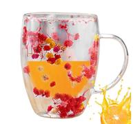 Genérico Flower Tea Cup - Insulated Glass Coffee Cups | Heat Resistant Cappuccino Latte Glasses | Coffee Mug Built-in Selected Dried Flowers for Family Friends Enamels butterfFly Flower Coffee Cup