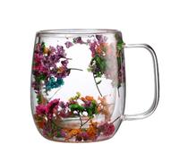 Generico Flowers Glass - Dried Flowers Glass Tea Cup, Beverage Glasses Tea Mug, Dried Flower Cup For Coffee | Heat Resistant Drieds Flower Double Wall Mug For Cold Drinks, Cappuccino, Milk