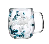 Generico Flowers Glass - Dried Flowers Glass Tea Cup, Beverage Glasses Tea Mug, Dried Flower Cup For Coffee | Heat Resistant Drieds Flower Double Wall Mug For Cold Drinks, Cappuccino, Milk
