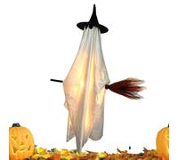 Generico Flying Halloween Decoration, Light Up Scary Ghost On Broom Prop for Yard Patio Backyard Porch Haunted House Front Door Courtyard Lawn Garage Use Animated Seasonal Outdoor Horror Party Decor
