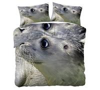 Generico Foca Copripiumino Set, Biancheria Letto Microfibra Set Tema Oceanico Copripiumino 200x200 e 2 Federe Cuscino Letto, Cerniera, Uomini, Donne KF1048