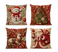 Generico Fodere Per Cuscini Per Il Natale - 45 Centimetri Ricamo Decorazione Fodera | 4 Pezzi Fodere Per Decorazione Natalizia | Per Uso Interno Ed Esterno Per Divano Portico Casa E Appartamento