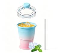 Generico Foldable Ice Cup, Iced Coffee Bottle Maker, 3.58x3.58x5.98 Inches Freeze Drink Cup with Straw Lid, Food Grade Silicone Ice Mold, Leakproof Travel Design System, Cold Beverage for Outdoor Use