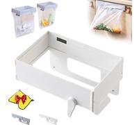 Generico Foldable Trash Bag Holder, Space-Saving Foldable Trash Bag Holder, Wall Mounted with Magnetic Closure No Drill, Collapsible Hanging for Kitchen Cabinet Doors Toilets Bathroom (White)