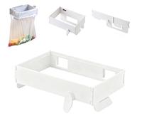 Generico Foldable Trash Bag Holder, Wall Mounted Foldable Kitchen Trash Can with Magnetic Closure, Magnetic Closure Waste Bag Hanger Racks, No Drill Collapsible Hanging Holder (White)