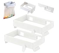 Generico Foldable Trash Bag Holder, Wall Mounted Foldable Kitchen Trash Can with Magnetic Closure, Magnetic Closure Waste Bag Hanger Racks, No Drill Collapsible Hanging Holder (White*2)