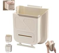 Generico Folding Hanging Kitchen Waste Trash Can, Foldable Trash Can, Foldable Kitchen Door Bin,Under Counter Bin,Space-Saving Design, Large Capacity,for Cabinet Door Bathroom Office Car (Beige, 10L)