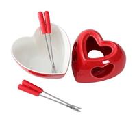 Generico Fondue Cup Ceramic - Heart Tealight Forks | Chocolate Melting Mini Pot for Cheese Butter Caramel Dessert Candy Sweet Holiday Party Home Office Travel Christmas Celebration Treats
