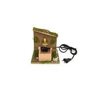 Generico Fontana con muretto in mattoni per Presepe con Base e tetto in Legno Muschio Scenario Paesaggio Presepio Napoletano 16cm x 13 x h.16cm motore e pompa inclusa Natale