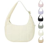 Generico for Bloomr Purse, Soft/Light/Fluffy, Hand/Crossbody - puffer crescent bag, Adjustable Shoulder Strap (Beige)