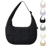 Generico for Bloomr Purse, Soft/Light/Fluffy, Hand/Crossbody - puffer crescent bag, Adjustable Shoulder Strap (Black)
