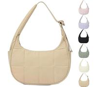 Generico for Bloomr Purse, Soft/Light/Fluffy, Hand/Crossbody - puffer crescent bag, Adjustable Shoulder Strap (Khaki)