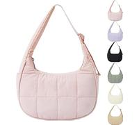 Generico for Bloomr Purse, Soft/Light/Fluffy, Hand/Crossbody - puffer crescent bag, Adjustable Shoulder Strap (Pink)