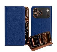 Generico for iPhone 16 Plus Case Real Genuine Leather Oil Wax Top Grain Pebbled Leather Pattern Case Business Magnetic Flip Cover with Card Slots Full Body Screen Camera Protective Cover