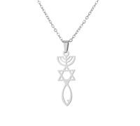 Generico For Israel Hexagram Menorah Hanukkah Pendant Necklaces Gold Symbol of Judaism Jewelry for Women Man Party Gifts (Silver)