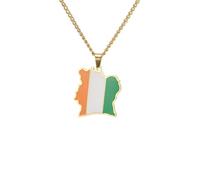Generico For Ivory Coast Map Stainless Steel Pendant Necklaces Jewelry Bridal Women Man Gifts Party Earrings Sets Jewelry(Gold for Ivory Coast Map)