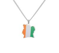 Generico For Ivory Coast Stainless Steel Pendant Necklaces Jewelry Bridal Women Man Gifts Party Earrings Sets Jewelry(Silver for Ivory Coast Map)