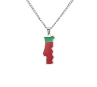 Generico For Portugal Stainless Steel Pendant Necklaces Jewelry Bridal Women Man Gifts Party Earrings Sets Jewelry(Silver for Portugal Map)