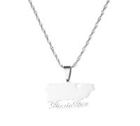 Generico For Puerto Rico Stainless Steel Map Gold Pendant Necklace,Fashionable and Versatile,for Men Women Brides and Grooms,Wedding Parties,Various Festivals (model3)