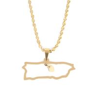 Generico For Puerto Rico Stainless Steel Map Gold Pendant Necklace,Fashionable and Versatile,for Men Women Brides and Grooms,Wedding Parties,Various Festivals (model8)