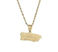 Generico For Puerto Rico Stainless Steel Map Gold Pendant Necklace,Fashionable and Versatile,for Men Women Brides and Grooms,Wedding Parties,Various Festivals (model2)