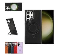 Generico for Samsung Luxurious Leather Magnetic Case with Invisible Stand,Magnetic Invisible Folding Ring Stand Phone Case for Samsung S22 S23 S24