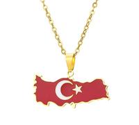 Generico For Turkey Necklace Fashion Stainless Steel Country Republic Flag Pendant Jewelry for Women Men Hip Hop Gold Color Items (Style B)