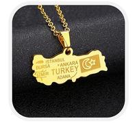 Generico For Turkey Necklace Fashion Stainless Steel Country Republic Flag Pendant Jewelry for Women Men Hip Hop Gold Color Items (Style F)