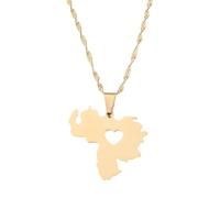 Generico For Venezuela Stainless Steel Map Gold Pendant Necklace,Fashionable and Versatile,for Men Women Brides and Grooms,Wedding Parties,Various Festivals (model3)