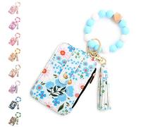 Generico For Women Boho Beaded Wallet With Flower Pattern Features A Tassel Keychain And PU Leather Card Slots For Various Cards Such As Credit Cards (Light Blue,1)