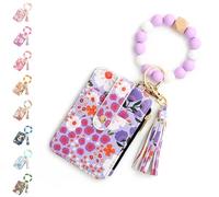 Generico For Women Boho Beaded Wallet With Flower Pattern Features A Tassel Keychain And PU Leather Card Slots For Various Cards Such As Credit Cards (Light Purple,2)