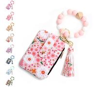 Generico For Women Boho Beaded Wallet With Flower Pattern Features A Tassel Keychain And PU Leather Card Slots For Various Cards Such As Credit Cards (Light Pink,1)
