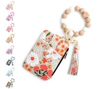 Generico For Women Boho Beaded Wallet With Flower Pattern Features A Tassel Keychain And PU Leather Card Slots For Various Cards Such As Credit Cards (Khaki,1)