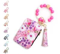 Generico For Women Boho Beaded Wallet With Flower Pattern Features A Tassel Keychain And PU Leather Card Slots For Various Cards Such As Credit Cards (Rose Red,1)