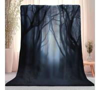 Generico Foresta Oscura E Misteriosa Coperta Di Flanella, Super Morbida Leggera Accogliente Decorativa - Blu Scuro Coperte Per Letto Divano Viaggio Campeggio 150 x 200 cm